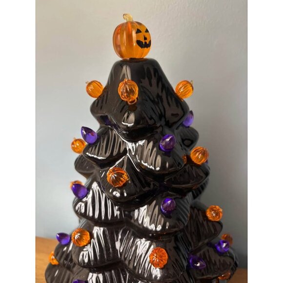 Mr Halloween Ceramic Black with Lights Nostalgic Tree 14” Mr Christmas Works - Picture 2 of 9
